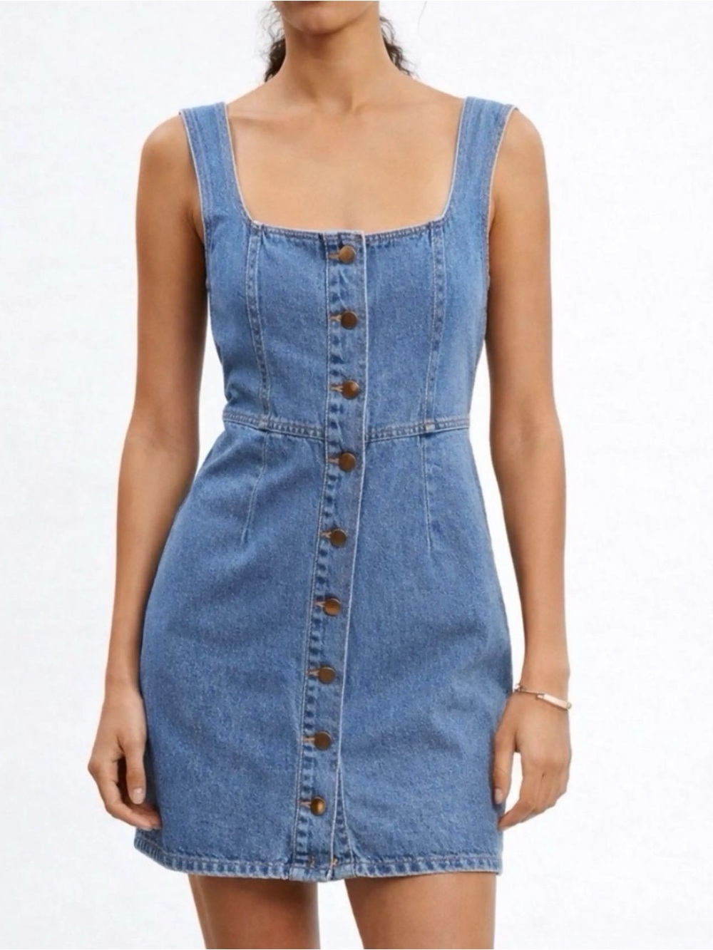 Urban Outfitters Light Wash Denim Button-Front Mini Dress